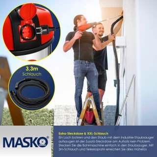 MASKO® industriële stofzuiger nat-droog 2300W roestvrij staal rood