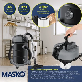 MASKO industriële stofzuiger nat-droog 2300W roestvrij staal