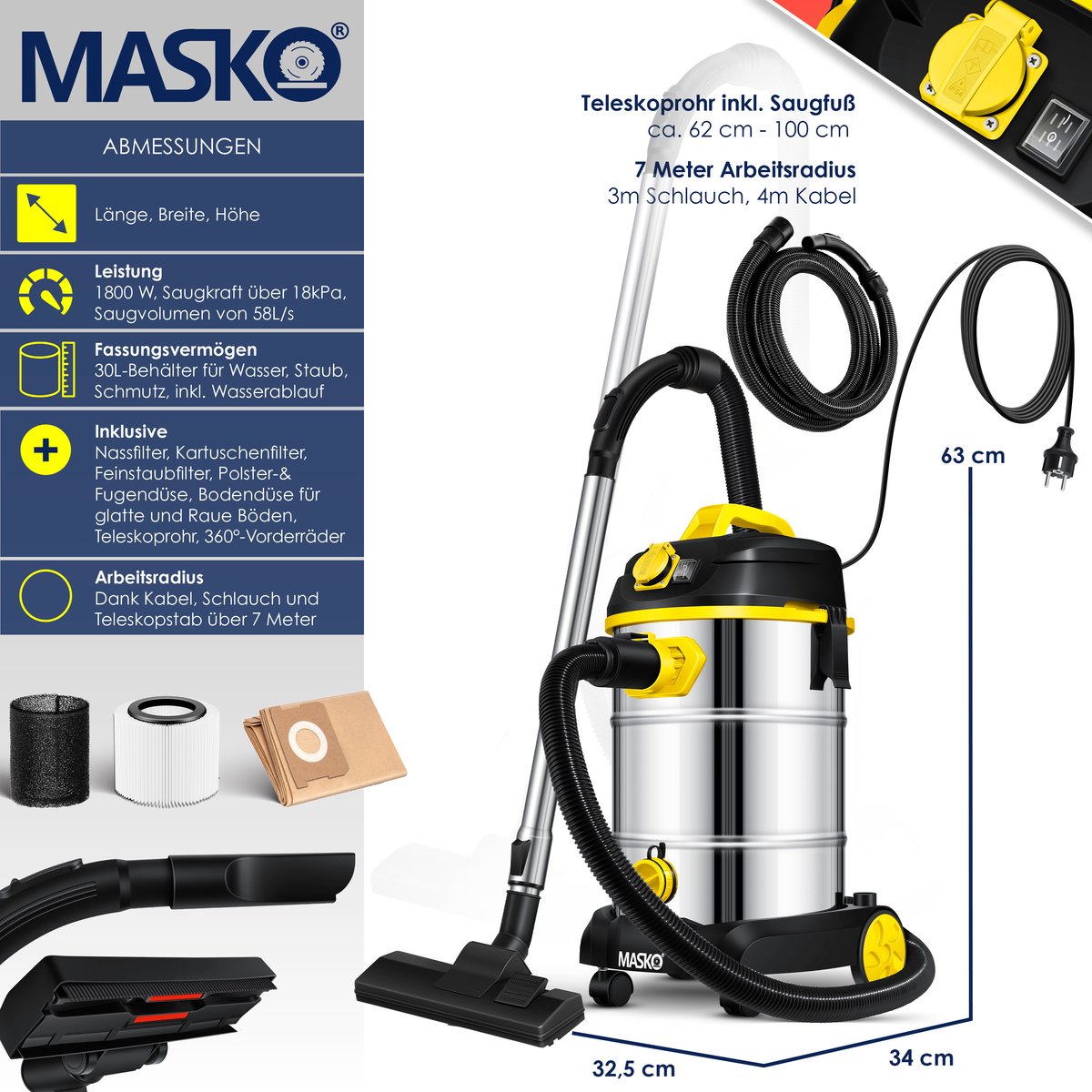 Premium Alleszuiger Nat en Droog 30L 1800W Rood