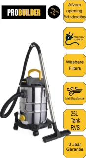 Probuilder Bouwstofzuiger Nat-/Droogzuiger 25 L