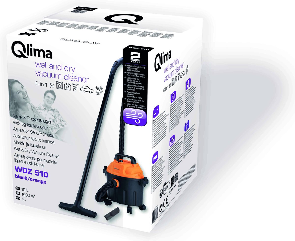 Qlima WDZ 510 Nat- en Droogzuiger 10L 1000W