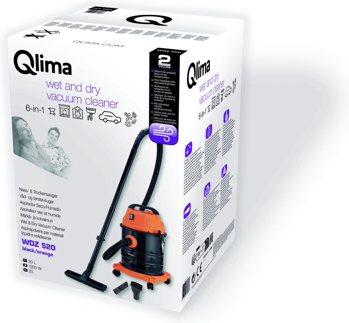 Qlima WDZ 520 Nat- en Droogzuiger 20L 1200W