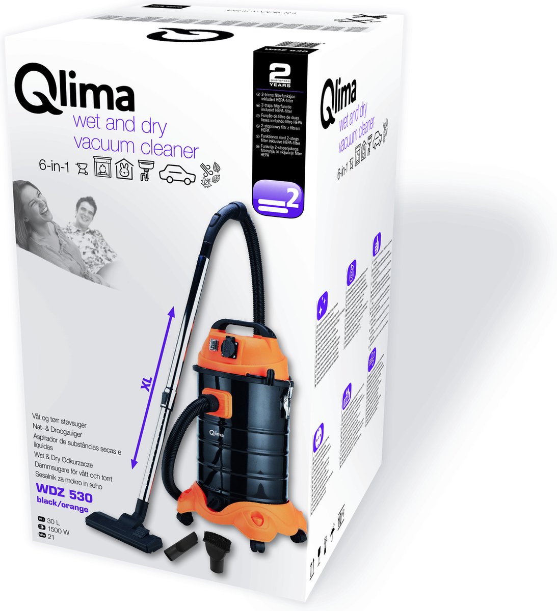 Qlima WDZ 530 Nat- en Droogzuiger 30L 1500W