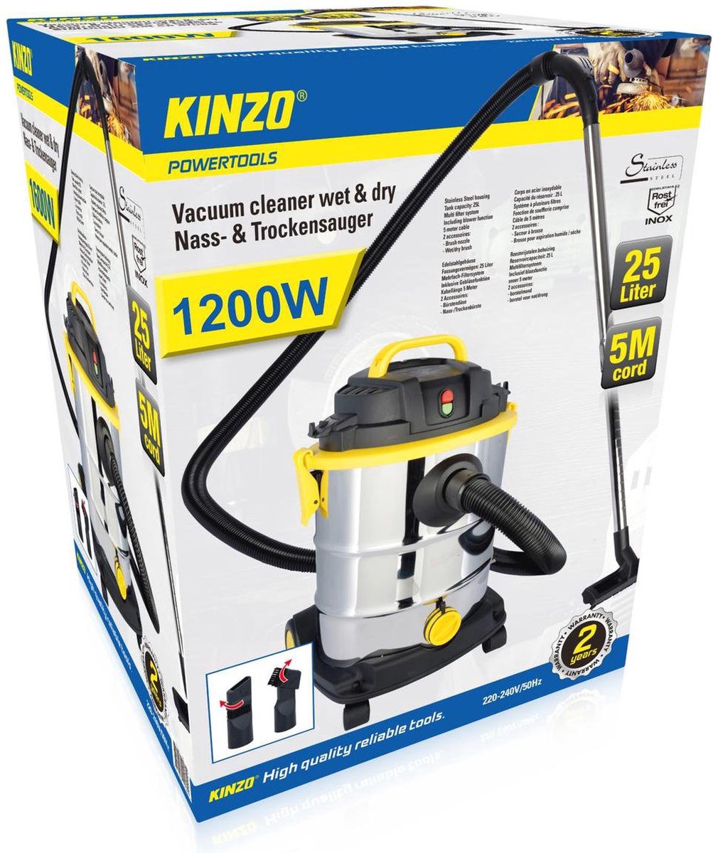 Stofzuiger nat en droog RVS 1200W 25L