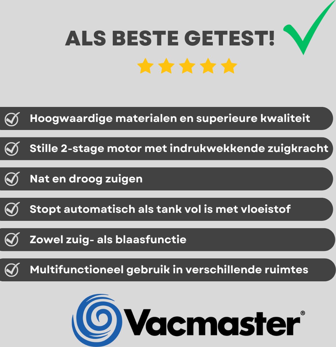 Vacmaster VWM1518R Wandstofzuiger 1500W Nat/Droog