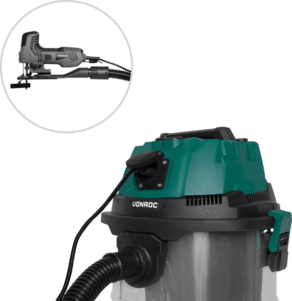 VONROC Nat- en droogzuiger 1400W 20L RVS