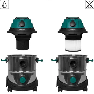 VONROC Nat- en droogzuiger 1400W 20L RVS
