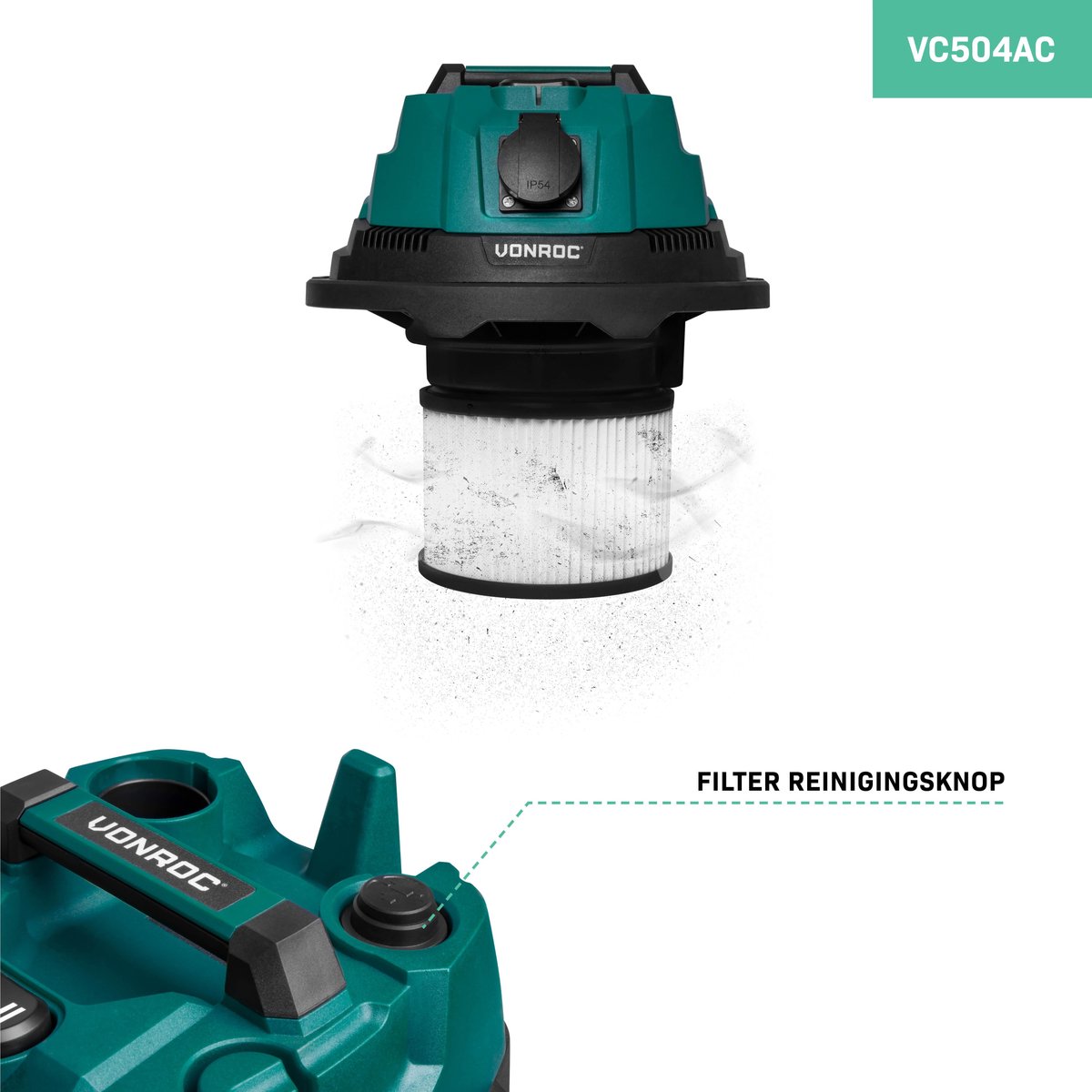 VONROC Nat- en droogzuiger 1400W 20L RVS