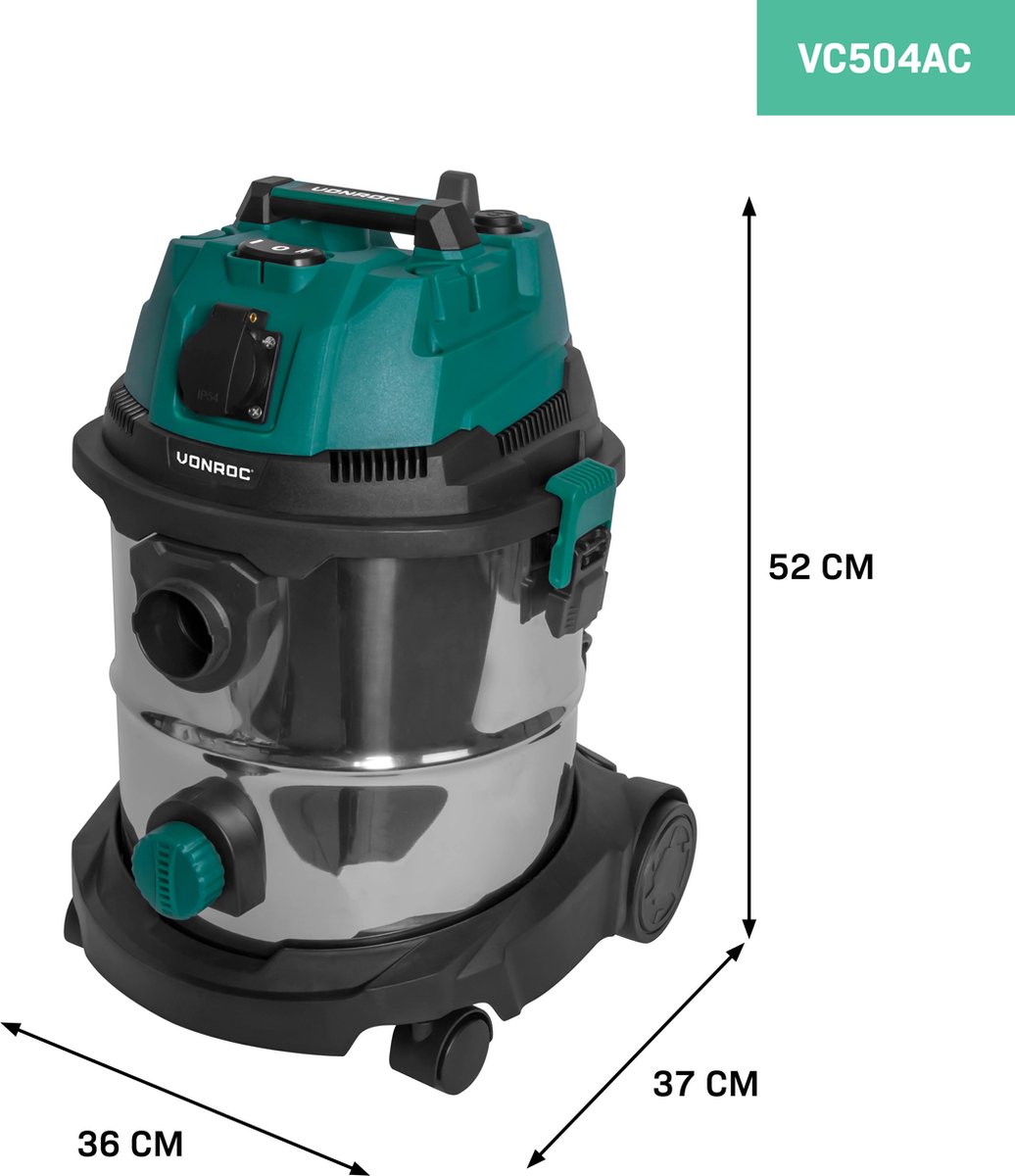 VONROC Nat- en droogzuiger 1400W 20L RVS