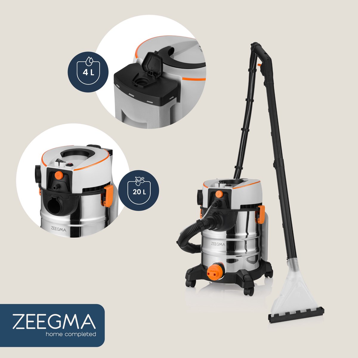 Zeegma Pro Aqua Silver 1400W Stofzuiger met Wasfunctie