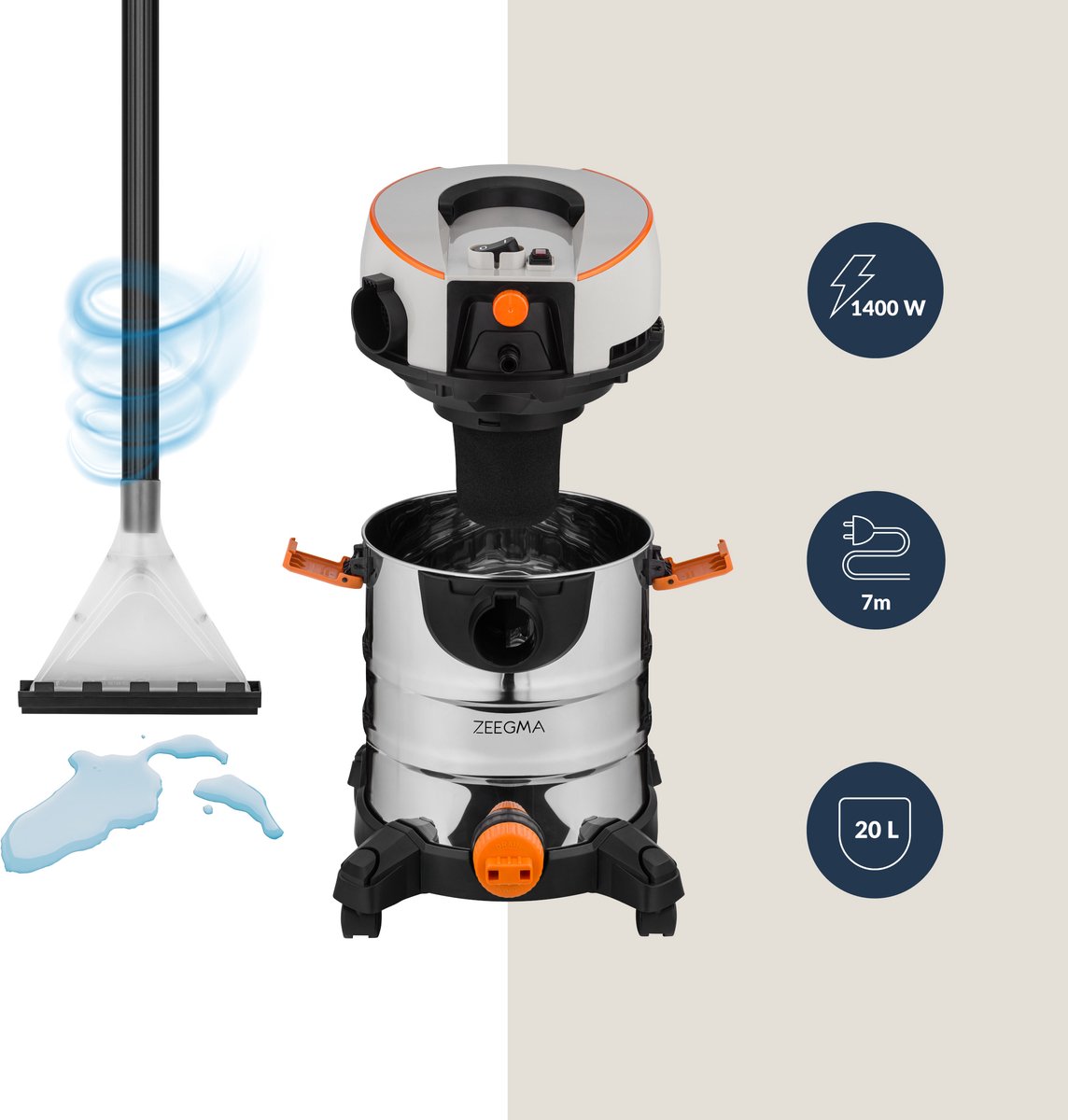 Zeegma Pro Aqua Silver 1400W Waterstofzuiger