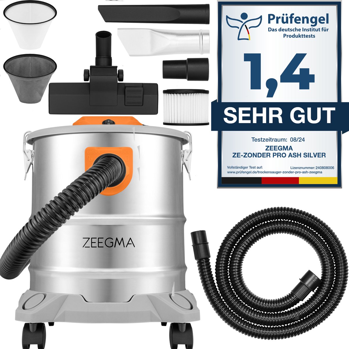 Zeegma PRO ASH 1600W 20L Industriële Stofzuiger