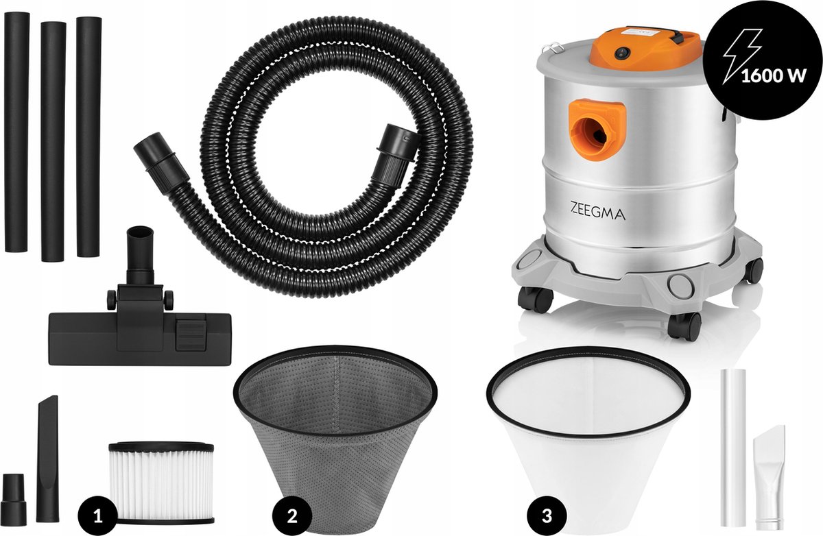 Zeegma PRO ASH 1600W 20L Industriële Stofzuiger