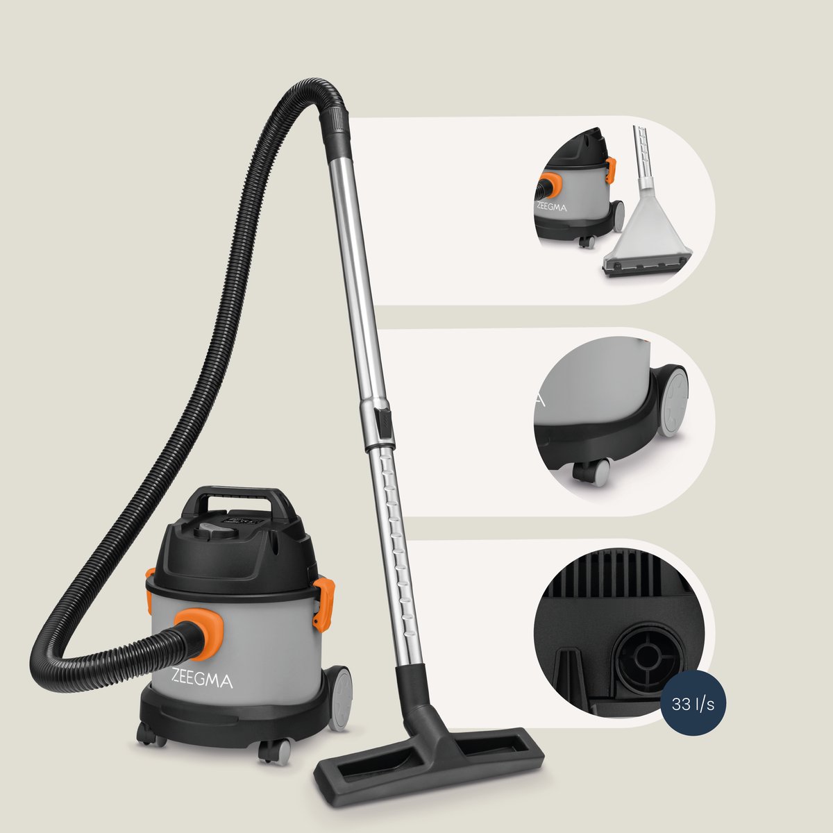 Zeegma Pro Compact Stofzuiger 1000W 6L Met en Zonder Zak