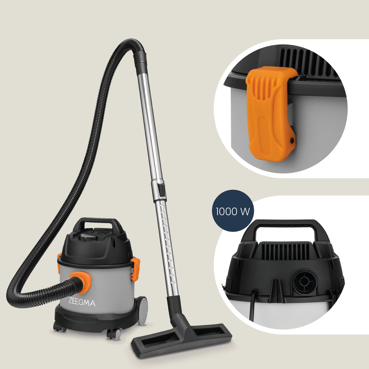 Zeegma Pro Compact Stofzuiger 1000W 6L Met en Zonder Zak