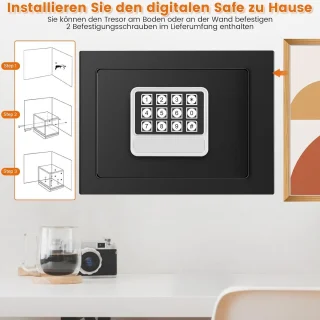 Kluis voor thuis met vuurvast waterdichte portemonnee- en diefstalveilige elektronische kluis - sleutel en digitaal - kinderwandkluis - meubelkluis - contant geld - medicijnen - sieraden Kluis brandwerend