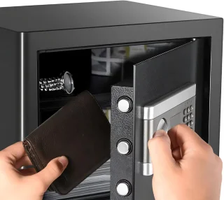 Kluis Nero - 37cm - Brandwerend en waterdicht - Kluisjes met cijferslot - 2 sleutels - Digitaal toetsenbord - Zwart