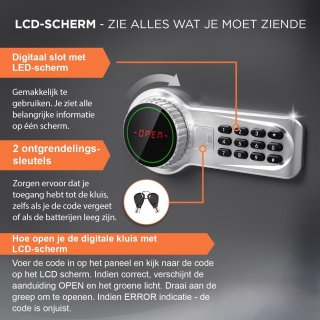 Wat vinden we goed aan de Veiligheids Kluis - Brandwerende Kluis - 50 x 35 x 31 cm - Veiligheidskluis - Elektronische Kluis - Kluis Met Cijferslot - Zwart - 2 Sleutels - Topkwaliteit