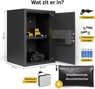 Kluis met Vingerafdruk - Brandwerend - Safe met Noodsleutel -