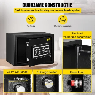 Bolture Kluis Brandwerend met Sleutel - Kluisje met Cijferslot - Vingerafdruk - Elektronisch - 35 x 30 x 40 cm - Zwart