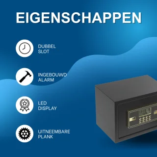 Kluis Oplunce - 22L - Brandwerend en waterdicht - Kluisjes met cijferslot - Zwart/goud - 2 sleutels - Digitaal toetsenbord
