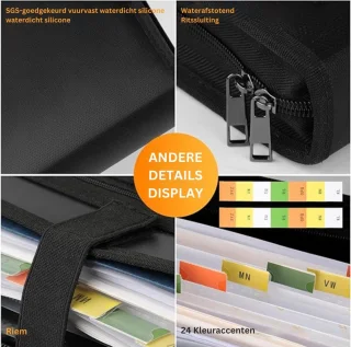 QPFO® Brandwerende Documententas A4 - Waterdichte Zak Met Ritssluiting - Hittebestendige Document Organizer Met 12 Vakken