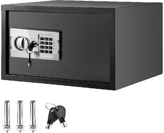 OxyFlowzy® Kluis Brandwerend - Elektronisch - Cijferslot - Sleutel - Muurbevestiging - 31L - 46x41x27 cm - 12KG - Staal - Zwart