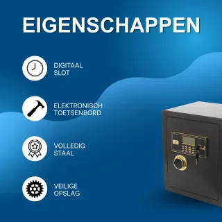 Kluis Oplunce - 22L - Brandwerend en waterdicht - Kluisjes met cijferslot - Zwart/goud - 2 sleutels - Digitaal toetsenbord
