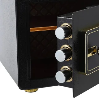 Kluis deluxe - 22L - Brandwerend en waterdicht - Kluisjes met cijferslot - Zwart/goud - 2 sleutels - Digitaal toetsenbord