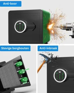 DailySupplies® Kluis met Vingerafdruk - Brandwerend - Safe met Noodsleutel - Zwart