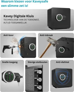 DailySupplies® Kluis met Vingerafdruk - Brandwerend - Safe met Noodsleutel - Zwart