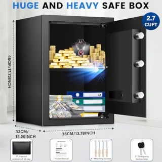 Veiligheidsbox 2.7 Cuft - Brandwerende Waterdichte Kluizen voor Documenten met Digitale Beveiliging en Slim Alarm Systeem