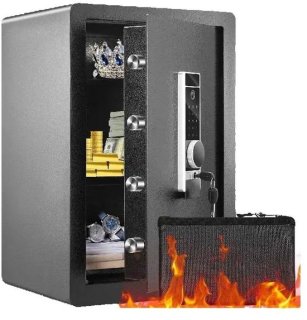 CYRO - Kluis - Kluis Brandwerend - Elektrische kluis met Vingerafdruk - Beveiliging - Digitale beveiligingskastkluis - Carbon Staal - Met brandwerende tas voor geld en sierraden - 40x33x60cm - Zwart review