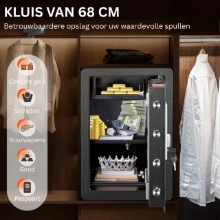 DailySupplies® Kluis met Vingerafdruk - Brandwerend - Safe met Noodsleutel - Zwart