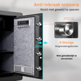DailySupplies® Kluis met Vingerafdruk - Brandwerend - Safe met Noodsleutel - Zwart