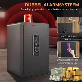 DailySupplies® Kluis met Vingerafdruk - Brandwerend - Safe met Noodsleutel - Zwart