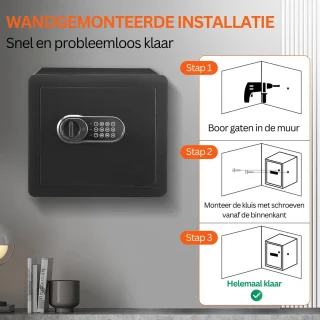 Vevor® Kluis Elektrisch - Digitale Toegang - Wandmontage - Veiligheids Kluis - Brandwerende Kluis - 40x35x30cm