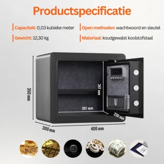 Vevor® Kluis Elektrisch - Digitale Toegang - Wandmontage - Veiligheids Kluis - Brandwerende Kluis - 40x35x30cm