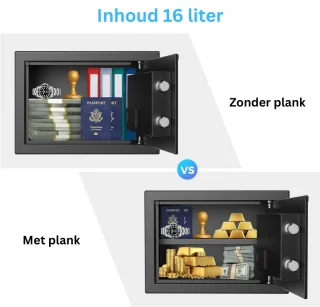 Kluis met Vingerafdruk - Brandwerend - Safe met Noodsleutel - Zwart