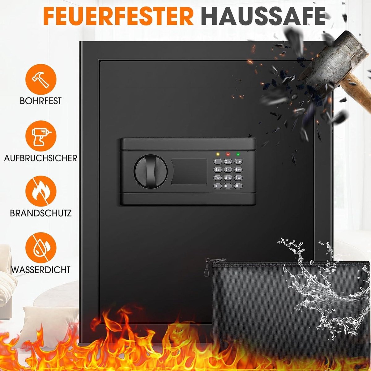 Wat vinden we goed aan de 43L Brandwerende Vuurvaste Kluis Met Digitaal Slot - Waterdichte Documententas