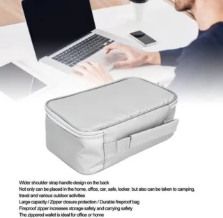 Brandwerende documententas met slot, 24 x 14 x 7 cm, zilver