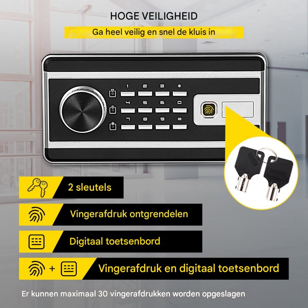 Brandwerende elektronische kluis 35x30x40 cm
