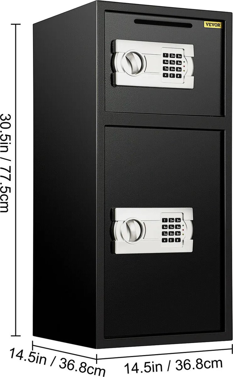 De Brandwerende Sleutelkluis Dubbele Deur 37x37x78 cm Zwart in één oogopslag