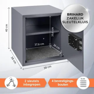 Brihard Business 40x38x38cm Kluis met Sleutel Grijs