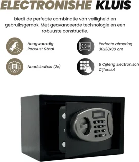 Elektronische Brandwerende Kluis 12L Cijferslot Zwart