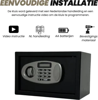 Elektronische Brandwerende Kluis 12L Cijferslot Zwart