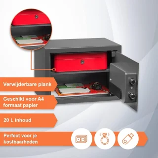 Elektronische Brandwerende Kluis 20L Grijs
