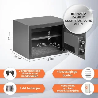 Elektronische Brandwerende Kluis 20L Grijs