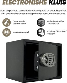 Elektronische Brandwerende Kluis 38x30x30 cm Zwart