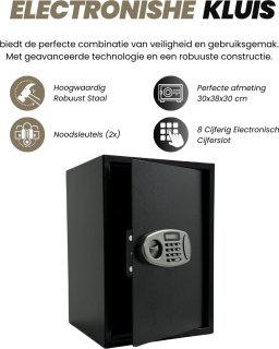 Elektronische Brandwerende Kluis 52L Zwart